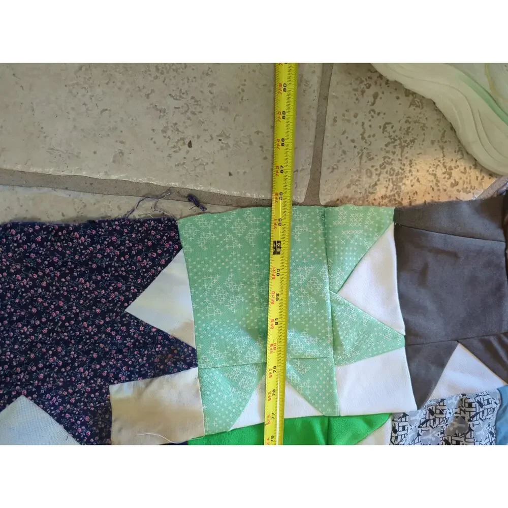 Vintage 70s Mixed Calico Star Patchwork Unfinished Quilt Top - 69